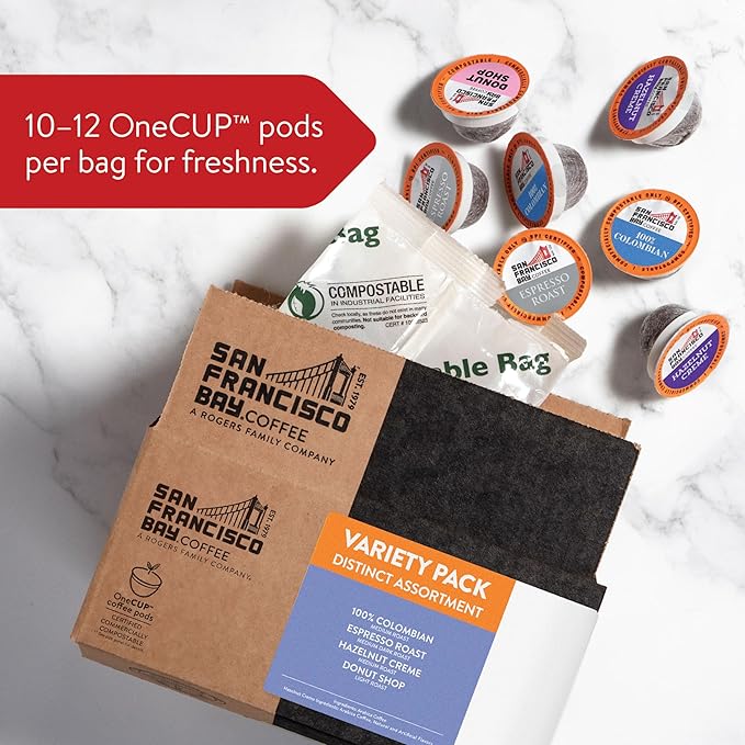 San Francisco Bay Compostable Coffee Pods - Assorted Variety Pack (80 Ct) K Cup Compatible including Keurig 2.0, Donut Shop, Colombian, Hazelnut, Espresso - Bloomnest