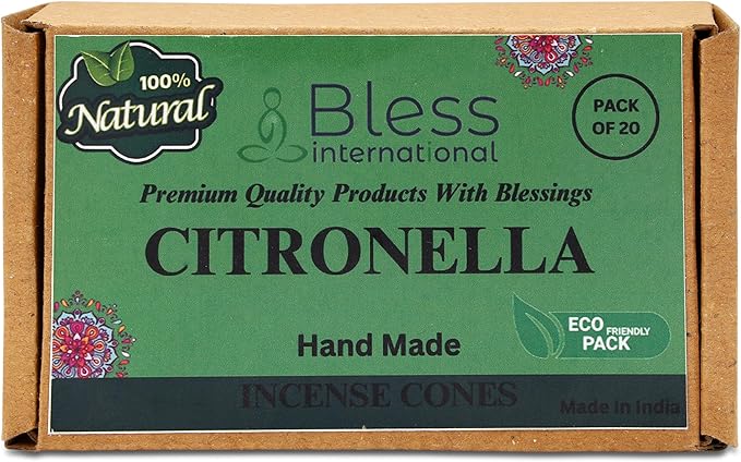 Bless International Citronella 100%-Natural-Incense-Cones Handmade-Hand-Dipped Organic-Chemicals-Free for-Purification-Relaxation-Positivity-Yoga-Meditation The-Best-scents (20 Count) BlessInternational