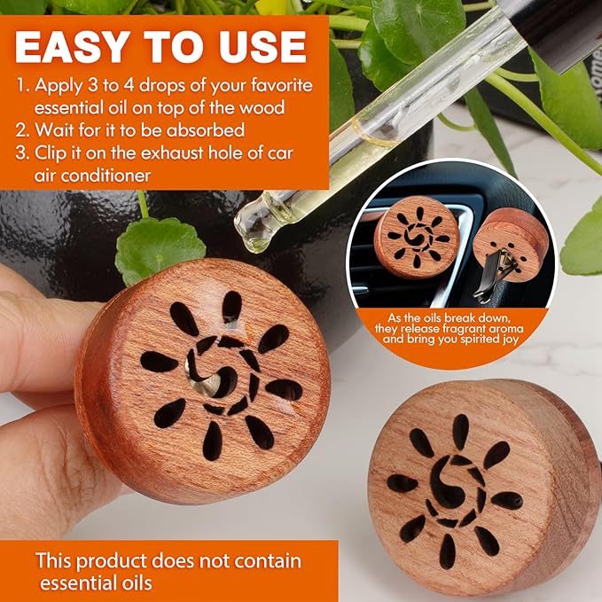 Essential Oil Car Diffuser, 2 PCS Sunshine Car Aromatherapy Sun Wood Diffuser with Vent Clip - Bloomnest