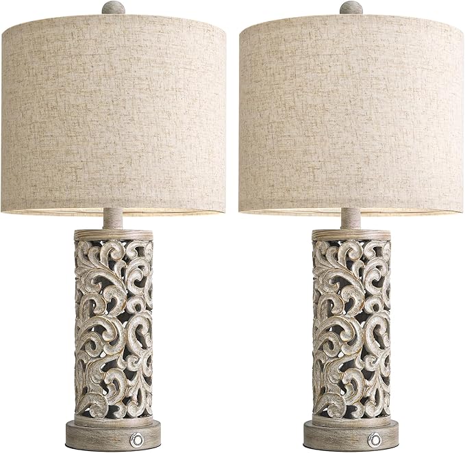 22" Dual Light Table Lamps Set of 2, Touch Lamp with 3-Level Dimming, Lamps for Bedroom with USB A+C Charging Ports, Farmhouse Lamps for Living Room and Night Stands - Bloomnest