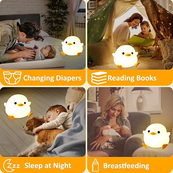 Attivolife DoDo Duck Night Light, Animal Silicone Nursery Lamp with Dimmable, Table Bedside Lamp with Timer for Bedroom, Kawaii LED Squishy Night Light Decor Gifts - Bloomnest