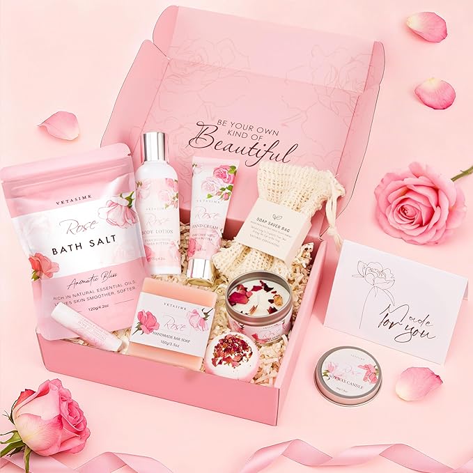 Gifts for Women, Birthday Gifts for Women, Bath and Body Gift Basket Mothers Day Gifts, Rose Home Spa Set Self Care Gift, Thank You for Mom Sister Her Teacher Friends Friendship - Bloomnest