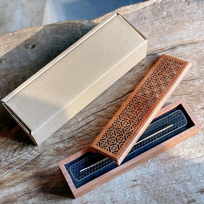 Incense Holder Burner, Coffin Incense Box Holder for Sticks,Wooden Incense-Stick Holder&Ash Catcher for Meditation/Yoga Room/Bedroom/studyroom/Office (Incense Holder Box)