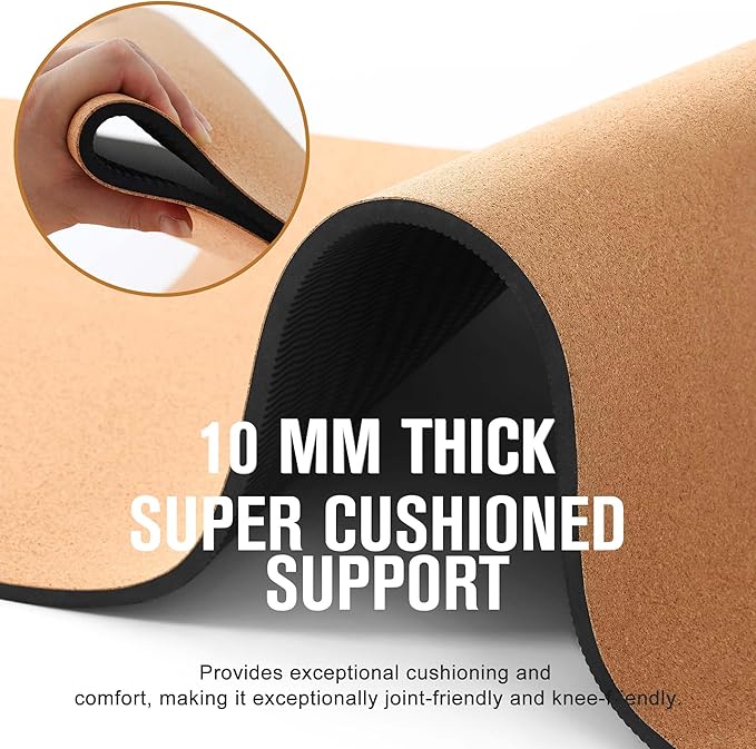 Premium Cork Yoga Mat 1/4 & 2/5 Inch Thick 72 x 26 in, Thick Cork and TPE Non Slip Yoga Mats for Women Men, Sweat Proof Eco-friendly, Great for Hot Yoga & Workouts - Bloomnest
