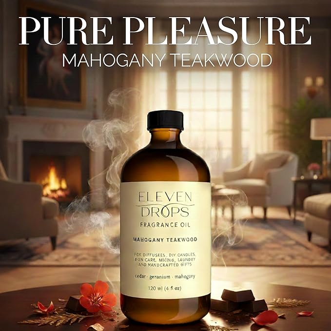 Mahogany Teakwood Diffuser Oil – Premium Fragrance Oil for Cold Air Diffusers, Home, Office, DIY Candles – Rich Woody Aroma, Long Lasting, Pet Friendly, Made in USA, 4 Fl.Oz. Glass Bottle - Bloomnest