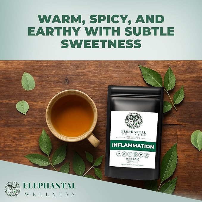 Elephantal Wellness Premium Inflammation Herbal Tea | Comfort & Mobility Blend with Turmeric, Boswellia, White Willow Bark & Ginger | Handmade, Non-GMO, Caffeine-Free Loose Leaf, 2oz, 20 Servings - Bloomnest