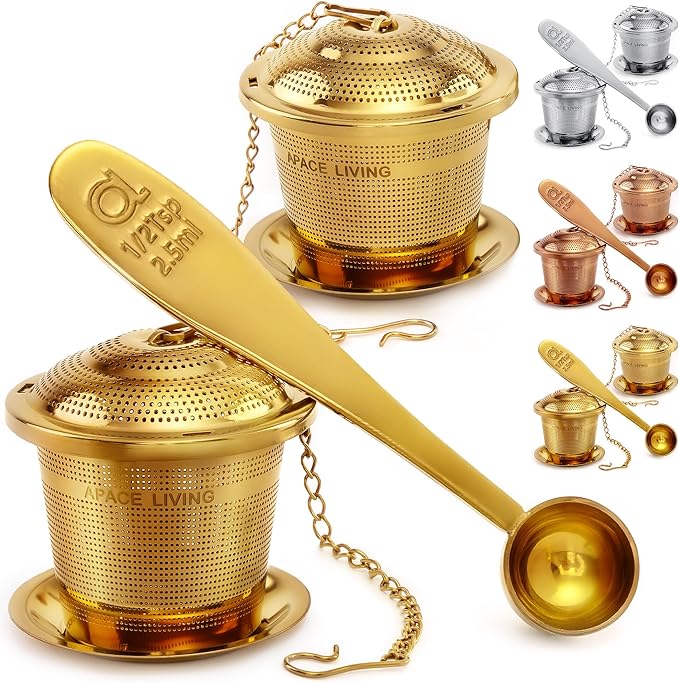 Tea Infuser (Set of 2) with Tea Scoop and Drip Dray - Ultra Fine Tea Strainer for Loose Leaf Tea - Stainless Steel Tea Steeper for a Superior Brewing Experience - Bloomnest