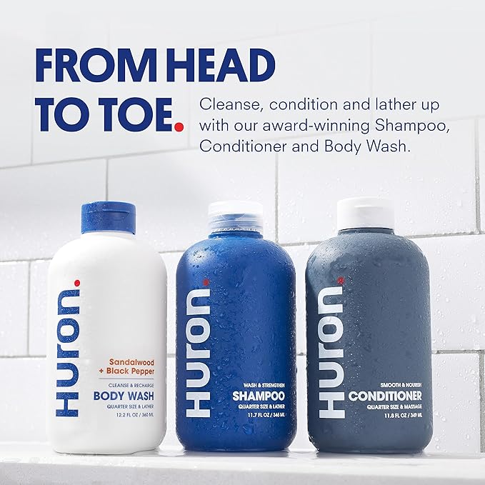 Huron Shower Kit - Shampoo, Conditioner, & Body Wash For Men - Citrus + Eucalyptus Scent - Hydrating & Nourishing Men's Shampoo & Conditioner - Bloomnest