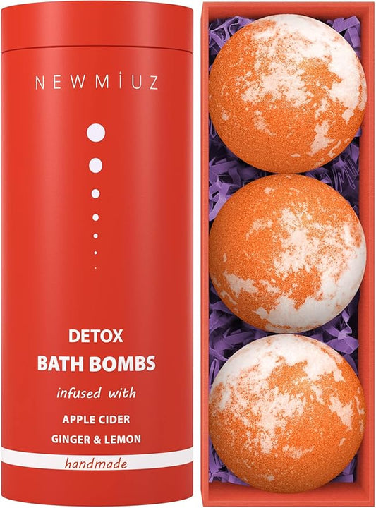 Natural Detox Bubble Bath Bombs Apple Cider Ginger Lemon Essential Oils Cleanse Hydrate Skin Extra Large Handmade Relaxing Spa Gift for Women Men - Bloomnest