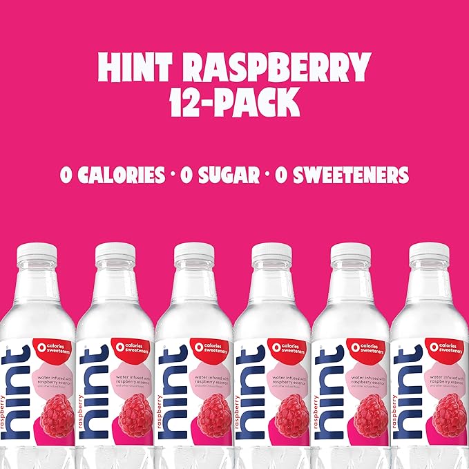 Hint Fruit-Infused Bottled Water, Raspberry - Sugar Free Flavored Water with Zero Calories, Naturally Flavored, and No Artificial Sweeteners - 16 Fl Oz (Pack of 12) - Bloomnest