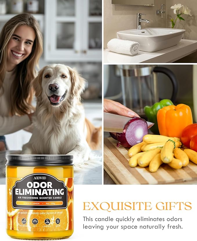 AOOVOO 4 Pack Citrus Lemon Odor Eliminating Highly Fragranced Candle - Eliminates 95% of Pet, Smoke, Food, and Other Smells Quickly, Air Freshing Soy Candle - Bloomnest