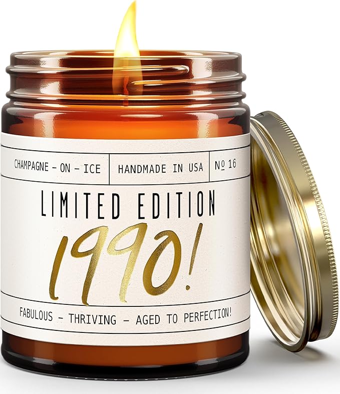 35th Birthday Gifts for Women - 'Limited Edition 1990' Soy Candle, w/Champagne on Ice I 35 Birthday Gifts for Women I 35th Gift for Her Ideas I 9oz Reusable Jar, 50Hr Burn, Made in USA - Bloomnest