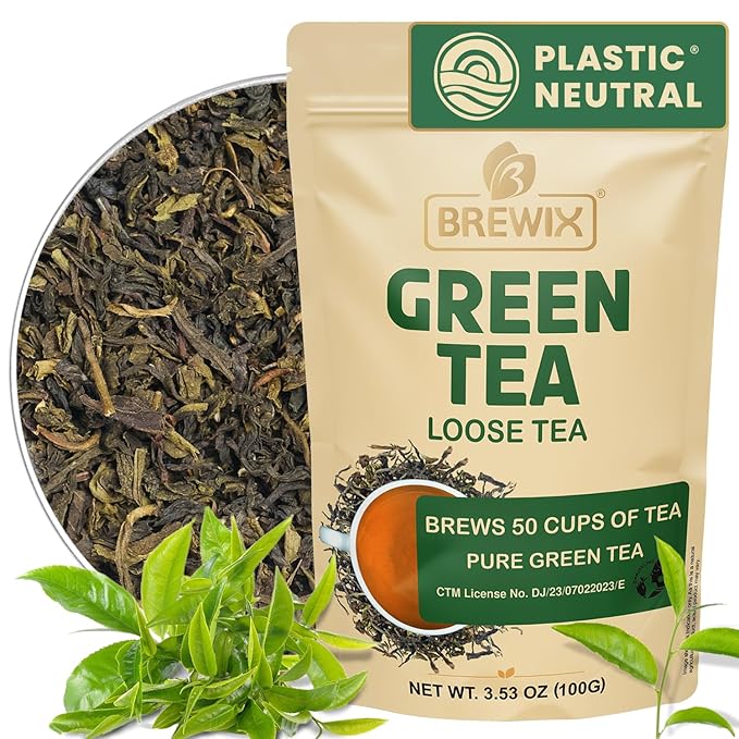 BREWIX, Green Tea Loose Leaf (50+ Cups, 3.53oz/100g) Gluten Free I High Elevation Grown Green Tea Leaves | Pure Single Origin Sourced Direct from India - Bloomnest