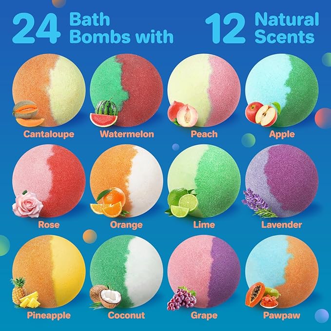 Bath Bombs for Kids with Toys Inside - 24 Pack Kids Bath Bombs with Glow in The Dark Surprise Toys Inside, Natural Organic Bubble Bath Fizzy, Christmas Gifts for Kid Girls Boys, Stocking Stuffers - Bloomnest