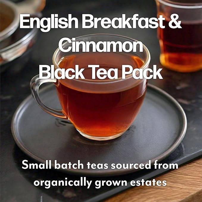 Maud's Organic Cinnamon Black Tea & Organic English Breakfast Black Tea Pods Bundle, 46 ct, Recyclable Single Serve Tea Pods – 100% Gourmet Blended Tea Leaves, Compatible with Keurig K Cups Maker - Bloomnest