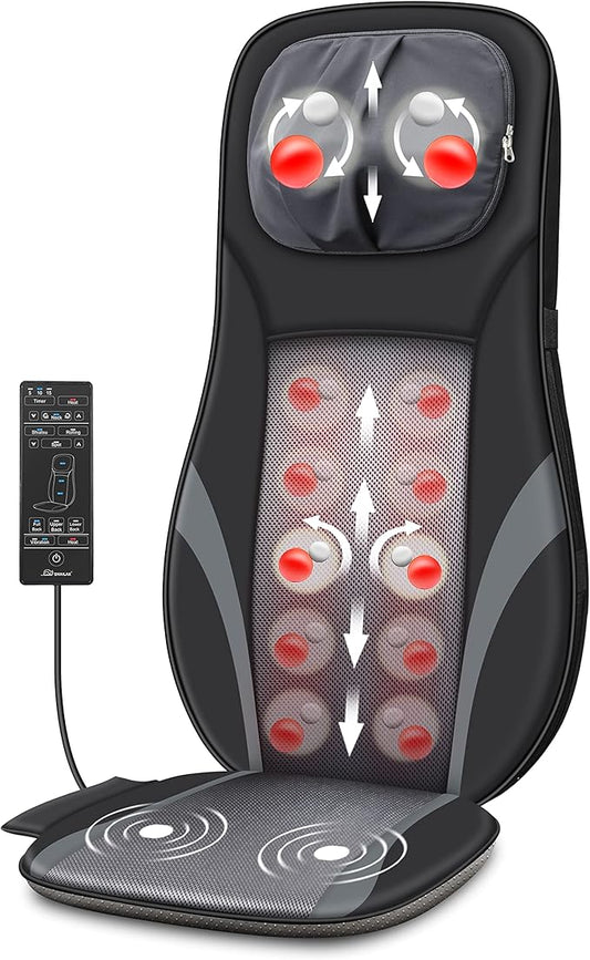 Snailax Shiatsu Back Massager with Heat -Deep Kneading Massage Chair Pad with Adjustable Intensity, Shiatsu Chair Massager to Relax Full Body Muscle - Bloomnest