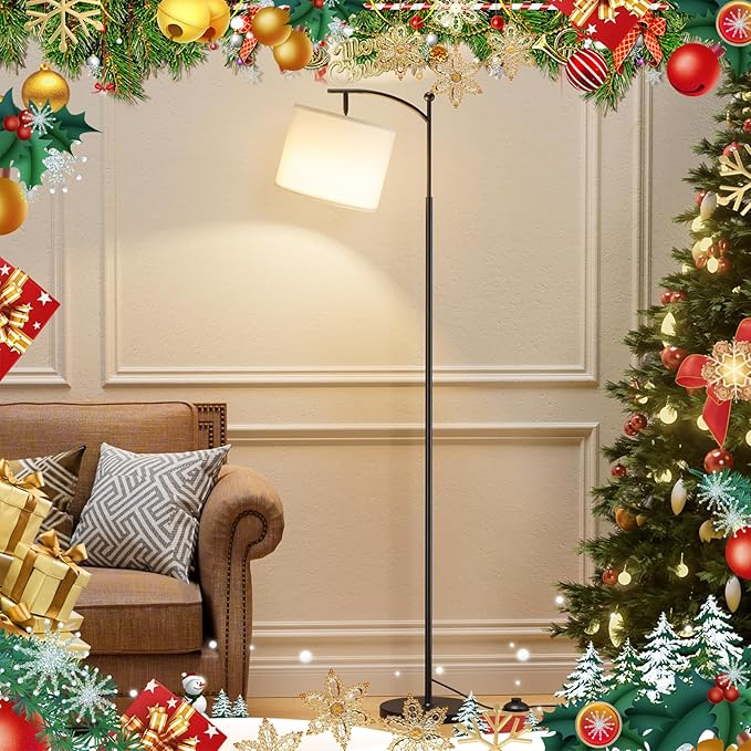 60" Floor Lamps with Remote Control & Bulb, Colors Temperature & Brightness Adjustable, White Shade & Black Pole - Bloomnest