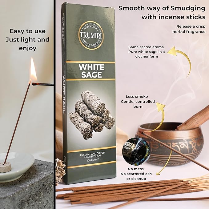 White Sage Incense Sticks - Pack of 100 Insence-Sticks for Cleansing Negative Energy - Made with Natural White Sage Smudge - Non Toxic Salvia Blanca Inciensos - Spiritual Insense Incents