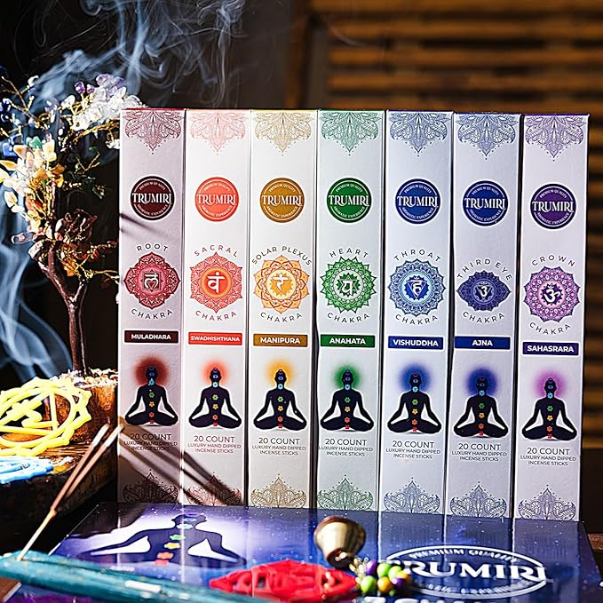 Chakra Incense Sticks - Total 120 Insence-Sticks (20 Insense x 6 Incents) - Incienso Incents-Sticks for 7 Chakra Meditation Muladhara Sacral Manipura Heart Throat Crown Ajna + Incense Holder - Bloomnest