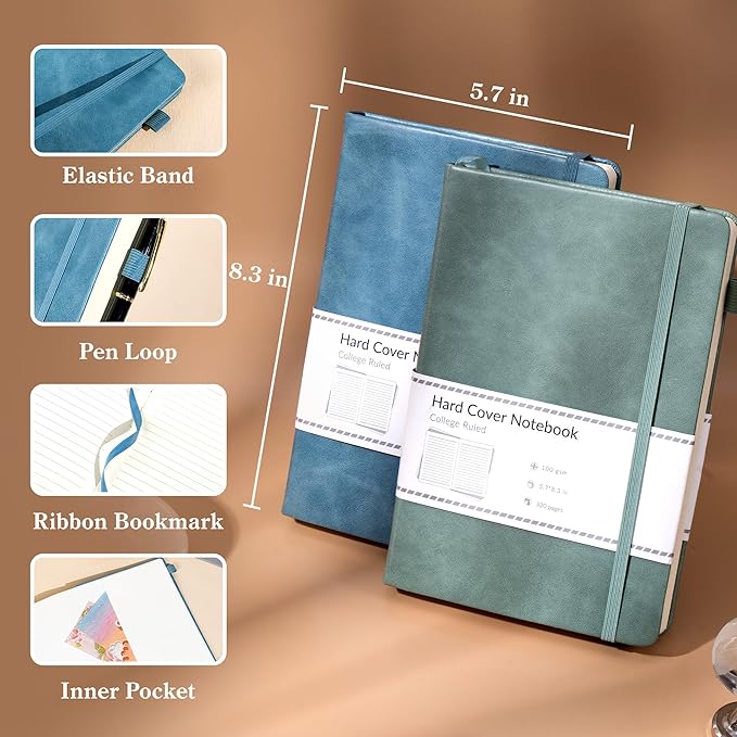 CAGIE Journals Notebooks for Women Men 2 Pack: Journaling Notebooks Journals for Writing Work Leather Diary Hardcover A5 Thick Note Taking Green& Blue - Bloomnest