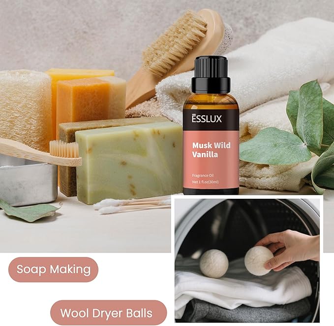 Musk Wild Vanilla Fragrance Oil, ESSLUX Large Single Essential Oil 30ml, Aromatherapy Candle Making Scents, Middle Eastern Scented Oils for Home for Diffuser, Massage, Soap, Perfume, Humidifier ESSLUX