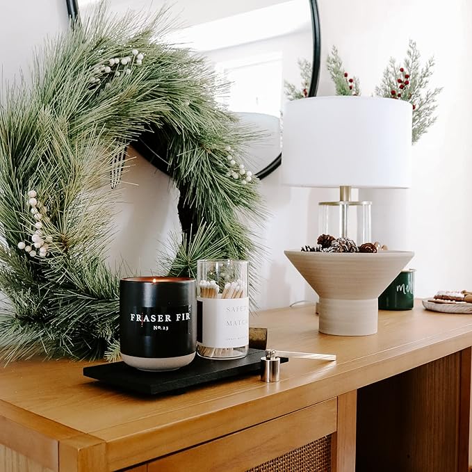Sweet Water Decor Fraser Fir Soy Candle | Cypress, Evergreen, Cedar, and Fir Balsam Scented Candles for Home | 12oz Black Stoneware Jar, 60+ Hour Burn Time, Made in The USA - Bloomnest