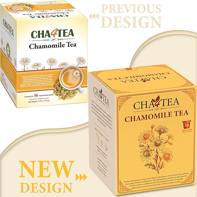 Cha4Tea 36-Count Pure Camomile Herbal Tea Pods Compatible with Keurig Brewers - Bedtime/Sleep-well/Nightly Calm/Relaxing Tea - Bloomnest