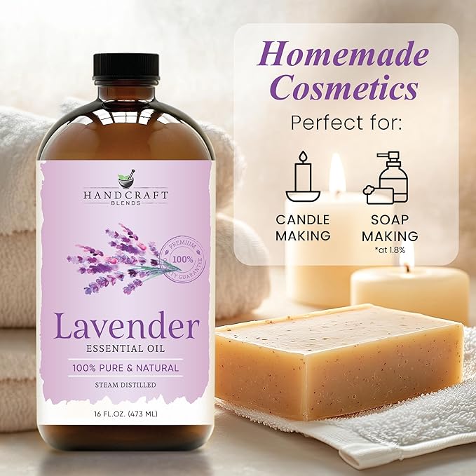 Handcraft Blends Lavender Essential Oil in Glass Bottle – Huge 16 Fl Oz – 100% Pure and Natural – Premium Grade Oil for Diffuser and Aromatherapy, Skin, Massage, Candle and Soap Making Fragrance - Bloomnest