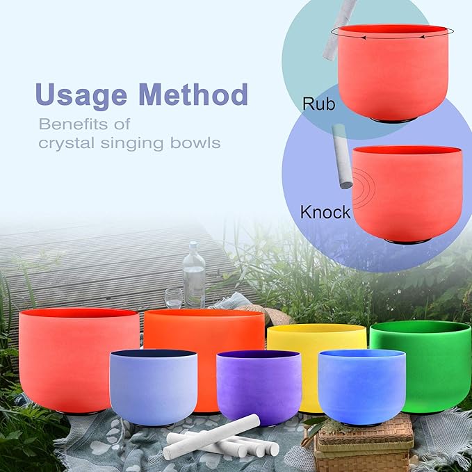 RYAN DVAN 8-12 Inch Set of 3 pcs Crystal Singing Bowl with Sound Bowl Case and Suede Striker O-Ring For Promotes Peace Chakra Healing and Mindfulness (8-12 inch, 3pcs White Singing Bowls) - Bloomnest