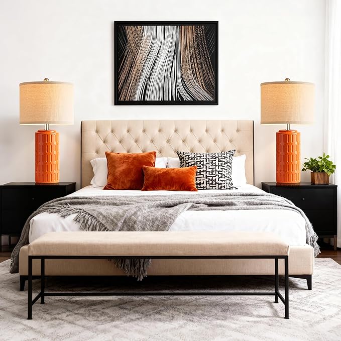 PARTPHONER 23" Farmhouse Modern Ceramic Table Lamp Set of 2 - Orange Bedside Lamps for Bedroom & Living Room, Nightstand, Desk, End Table - Bloomnest