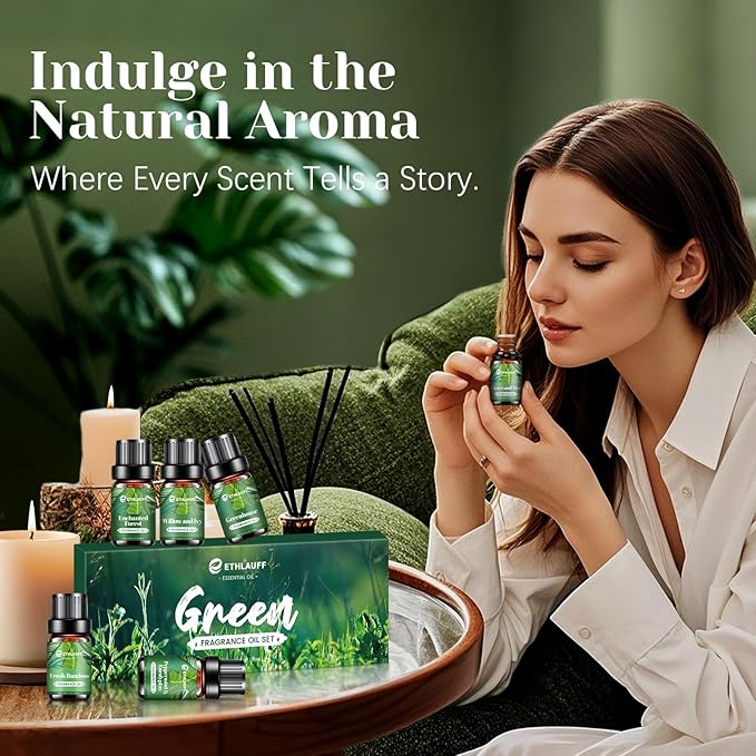 Fragrance Oils Set, Essential Oils for Diffuser for Home, Candle Sopa Making - Enchanted Forest, Willow and Ivy, Clover and Aloe, Fresh Bamboo, Scented Oil Gift Set - Bloomnest