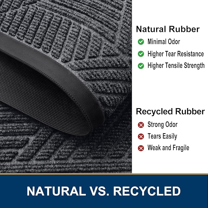 Smiry Front Door Mat Outside Entrance, Heavy Duty Sturdy Natural Rubber Doormat, Trap Dirt and Moisture, Easy Clean Low Profile Mats for Indoor Outdoor Entry, Irregular Triangle (29.5x17, Silver Grey) - Bloomnest