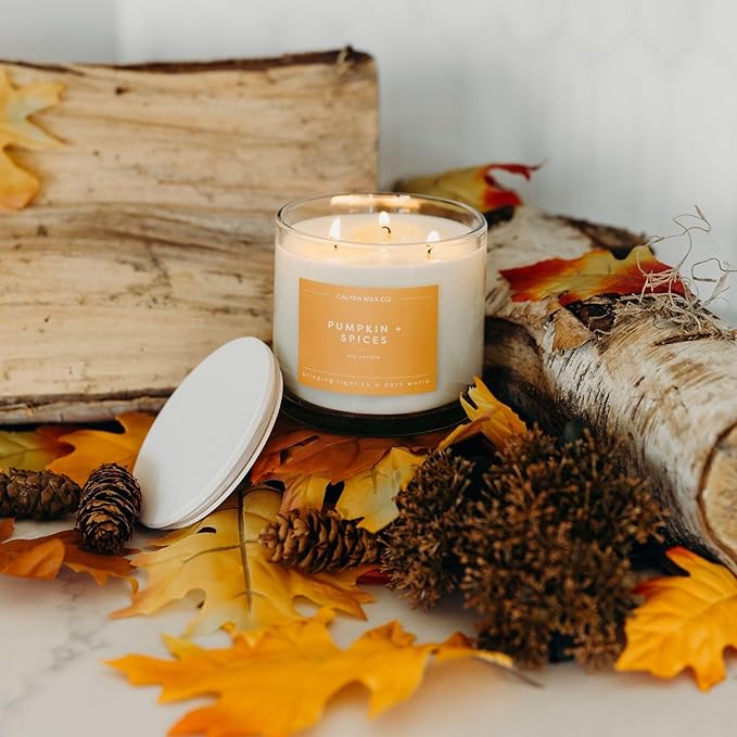 Calyan Wax Co. Pumpkin & Spices 3 Wick Scented Candle - 43 Hour Burn - Luxury 3 Wick Soy Candles - Non Toxic Soy Wax Candles - Long Lasting Large Glass Jar Candle for Home - 14.9oz - Bloomnest