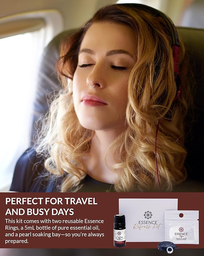 Essence Wearable Aromatherapy Nasal Diffuser – Coffee Essential Oil Nose Ring Silicone Inhaler for Stress & Mood Support - Made in USA & Travel-Friendly - Bloomnest