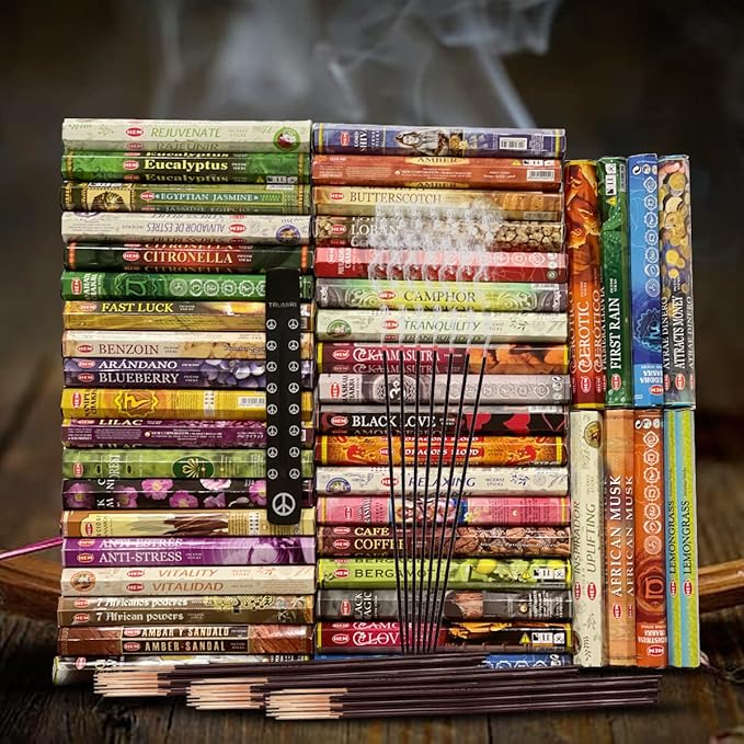 Hem Incense Sticks Variety Pack of 12 Randomly Selected Hexa Fragrances and Incense Stick Holder Bundle Total 240 Sticks - Bloomnest
