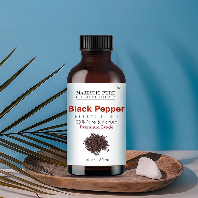 Majestic Pure Black Pepper Essential Oil with Glass Dropper - 1 Fl Oz - 100% Pure and Natural Black Pepper Oil - Premium Grade Essential Oils for Diffuser, Aromatherapy, Soap and Candle Making - Bloomnest