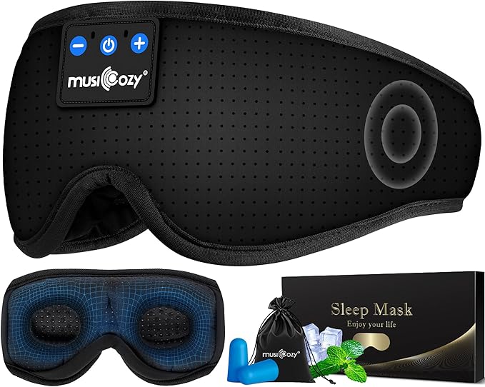 MUSICOZY 3D Bluetooth Sleep Mask with Headphones, Wireless Music Sleep Headband Eye Mask for Side Sleepers, Ideal for Sleeping, Travel, Meditation, Cool Gadgets Unique Gifts - Bloomnest