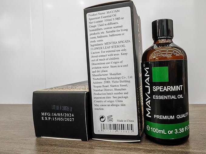 Spearmint Essential Oil, MAYJAM Pure Essential Oils for Diffusers, 3.38FL.OZ/100ML Large Volume Spearmint Oil for Facial Hair with Premium Glass Dropper - Bloomnest