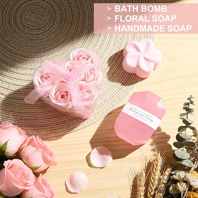 Birthday Gifts for Women, Self Care Get Well Soon Gifts Basket for Women, Flower Relaxing Spa Gift Basket Bath Set,Unique Luxury Self Care Box Gift for Mom Her Wife Sister Girlfriend, Girl Friend Pink - Bloomnest