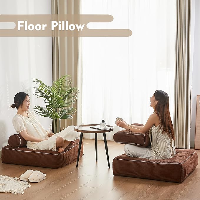 35.4x33.5 Inch Floor Pillow, Large Round Floor Cushion with Removable Washable Cover - Ultra Soft Plush Filling for Adults, Kids, Lounge, Bedroom, Reading Nook, Meditation, Corduroy, Brown
