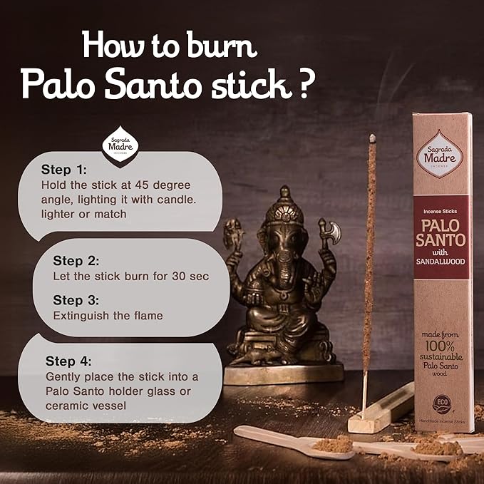 Sagrada Madre 8pcs Wildly Harvested Thick Palo Santo Incense Sticks (Sandalwood), 9” Long - Eco Friendly, Non-Toxic, Aromatic Incense Sticks (1hr Burning Time) to Heal & Calm Your Body and Environment SagradaMadre
