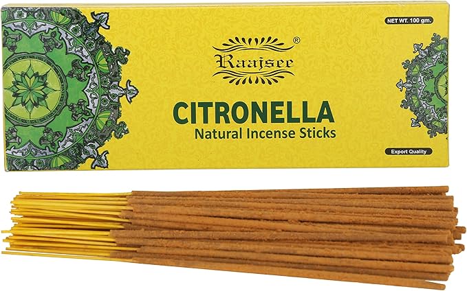 Raajsee Citronella Incense Sticks 100 gm Pack-100% Pure Organic Natural Hand Rolled Free from Chemicals-Perfect for Church,Aromatherapy,Relaxation,Meditation,Positivity & Sensual Therapy RAAJSEE