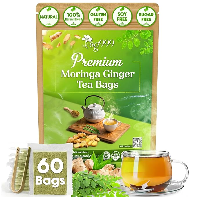 TOG999, Permium Moringa Ginger Herbal Tea – 60 Tea Bags – Caffeine-Free, Smooth & Warming Blend – Pure Ingredients, Sustainably Sourced. No Sugar. No Gluten. Vegan. - Bloomnest