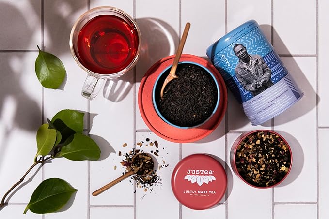 JusTea Black Tea Trio | Stacking Tins Variety Pack with Hand Carved Tea Spoon | Loose Leaf Tea | High Caffeine | Award-Winning | Fair Trade | Non-GMO - Bloomnest