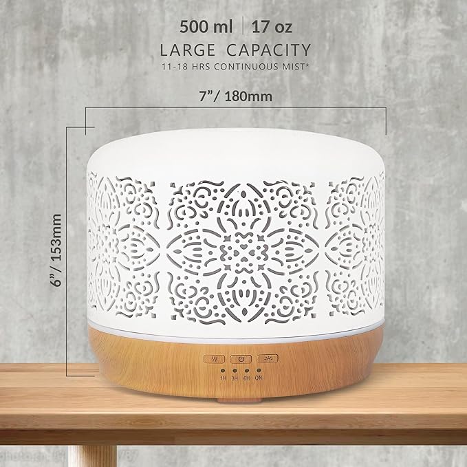Earnest Living Essential Oil Diffuser White Ceramic Diffuser 500 ml Timers Night Lights and Auto Off Function Home Office Humidifier Aromatherapy Diffusers for Essential Oils - Bloomnest