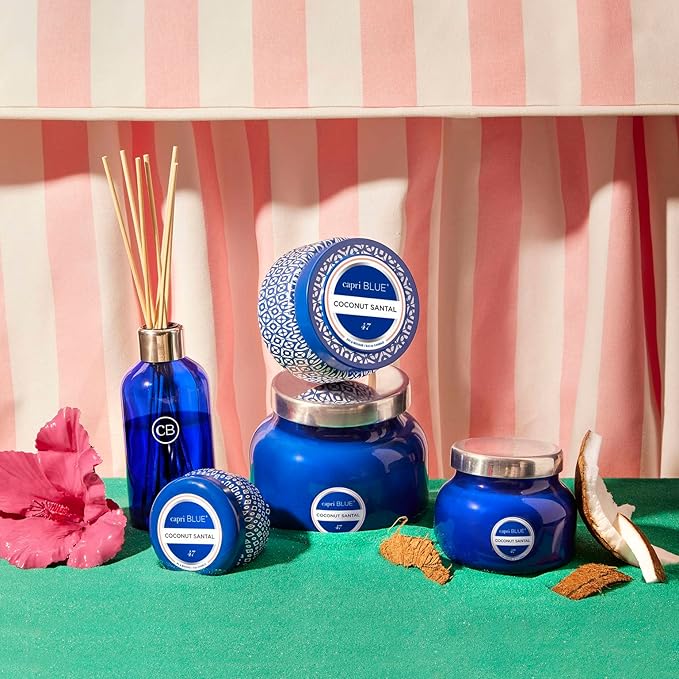 Capri Blue Coconut Santal Reed Diffuser Set - Includes Reed Diffuser Sticks, Fragrance Oil, and Glass Bottle - Luxury Scented Room Fresheners - Cobalt Blue (8 fl oz) - Bloomnest