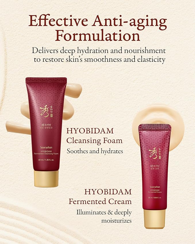 Sooryehan Hyobidam Fermented Travel Kit (Pack of 4) - Herbal korean skincare set with Toner, Emulsion, Cream & Cleansing Foam, featuring Baekhyodan™ & Silver Mushroom. for hydration & elasticity. - Bloomnest