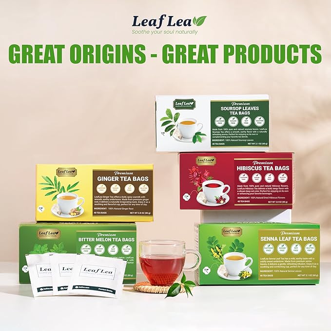 LeafLea 40 Senna Tea Bags – 100% Pure Senna Leaves, Herbal Laxative Tea for Gentle Constipation Relief, Caffeine-Free, Sugar-Free, Gluten-Free, Non-GMO, Vegan, Supports Digestive Health - Bloomnest