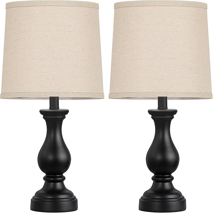 Seealle Farmhouse Table Lamps Set of 2 - Rustic Lamp for Bedroom Living Room, 22" Boho Bedside Lamps for Night Stands End Table Office Desk Lamp Nightstand with Linen Shades(Matte Black) - Bloomnest