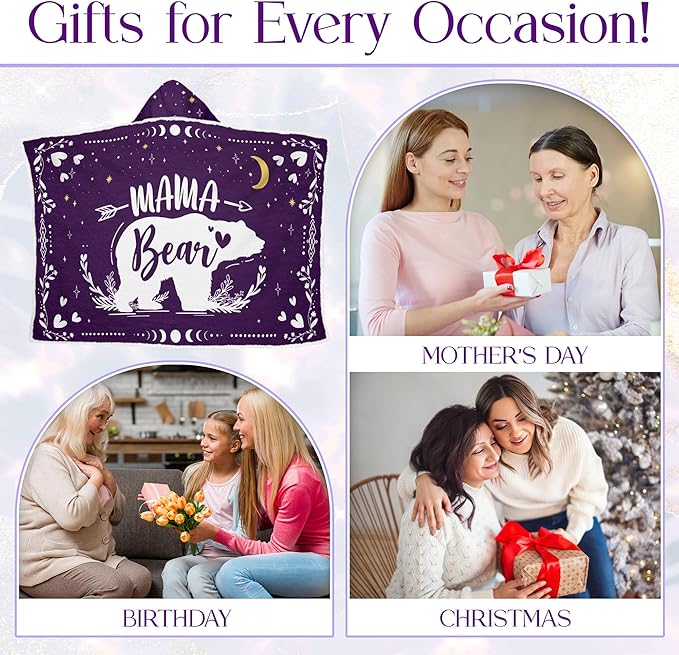 GEEMBI Birthday Gifts for Mom from Daughter and Son - Purple Mama Wearable Blanket Hoodie 47x72 in - Mothers Day and Birthday Gifts for Women, Mama Gift for Women, Gift for Mother in Law - Bloomnest